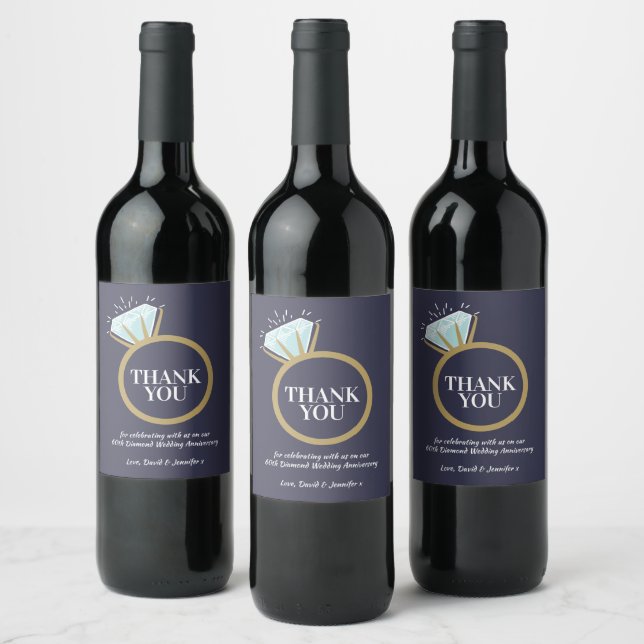 60th diamond wedding anniversary blue favour  wine label (Bottles)
