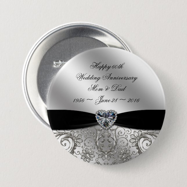 60th Diamond Wedding Anniversary Button (Front & Back)