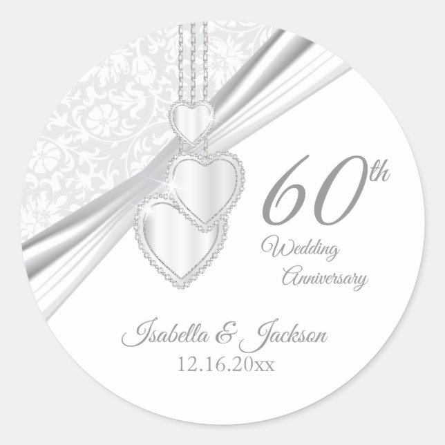 60th Diamond Wedding Anniversary Classic Round Sticker (Front)