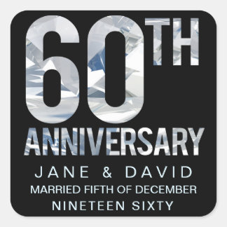 60th Diamond Wedding Anniversary Custom Made Square Sticker