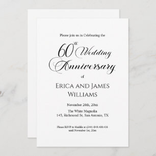 60th Diamond Wedding Anniversary Elegant Script Invitation