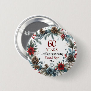 60th Diamond Wedding Anniversary Elegant Winter 6 Cm Round Badge