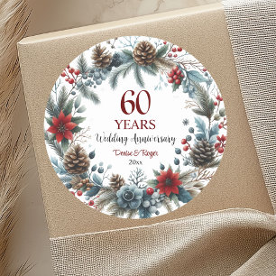 60th Diamond Wedding Anniversary Elegant Winter Classic Round Sticker