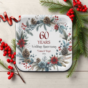 60th Diamond Wedding Anniversary Elegant Winter Paper Plate