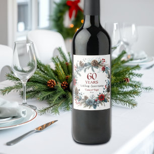 60th Diamond Wedding Anniversary Elegant Winter Wine Label