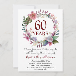 60th Diamond Wedding Anniversary Floral Invitation
