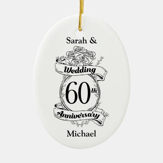 60th Diamond Wedding Anniversary Flowers Ceramic Ornament (Front)