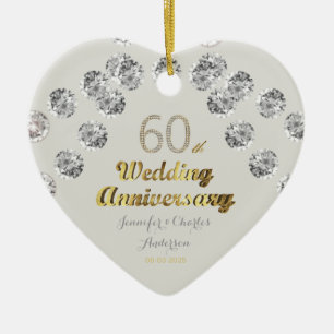 60th Diamond Wedding Anniversary Gold Typography Ceramic Ornament