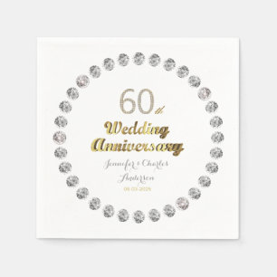60th Diamond Wedding Anniversary Gold Typography Napkin