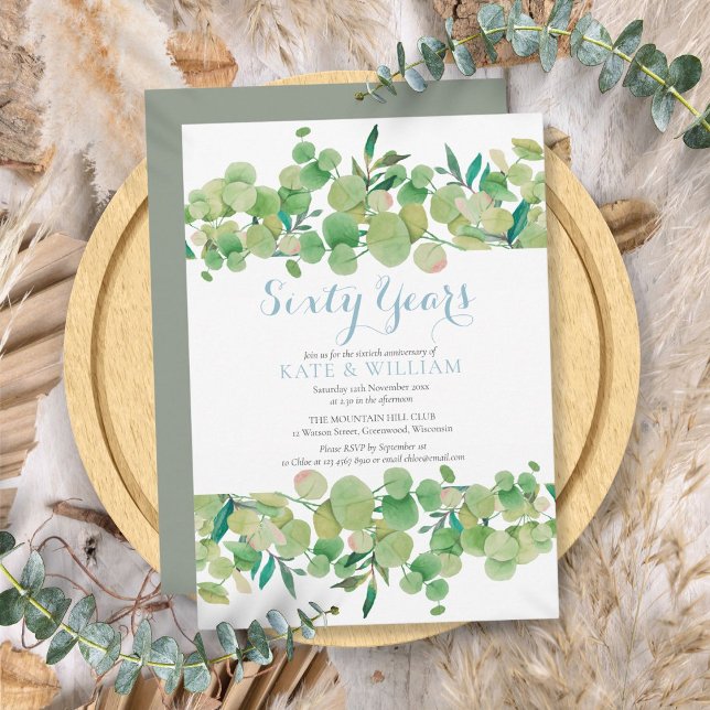 60th Diamond Wedding Anniversary Greenery Invitation (60th Diamond Wedding Anniversary Greenery Invitation)