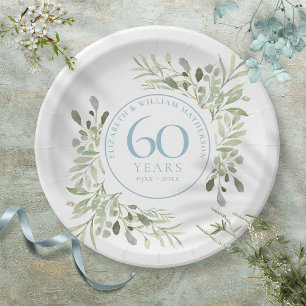 60th Diamond Wedding Anniversary Greenery  Paper Plate