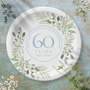 60th Diamond wedding Anniversary Greenery  Paper Plate