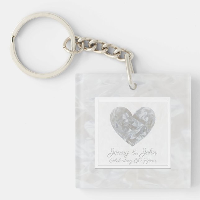 60th diamond wedding anniversary heart custom  key ring (Front)