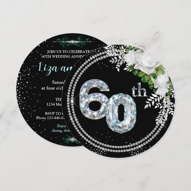 60th Diamond Wedding Anniversary Invitation (Front/Back)