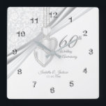 60th Diamond Wedding Anniversary Keepsake Square Wall Clock<br><div class="desc">🥇AN ORIGINAL COPYRIGHT ART DESIGN by Donna Siegrist ONLY AVAILABLE ON ZAZZLE! Personalise Clock. 60th Diamond Wedding Anniversary Keepsake. ✔Note: Not all template areas need changed. 📌If you need further customisation, please click the "Click to Customise further" or "Customise or Edit Design" button and use our design tool to resize,...</div>