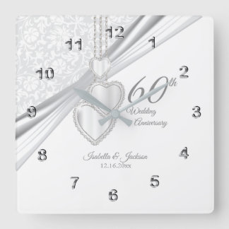 60th Diamond Wedding Anniversary Keepsake Square Wall Clock