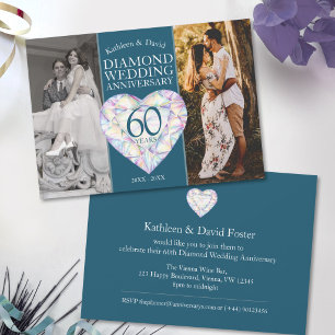 60th diamond wedding anniversary now then photo invitation