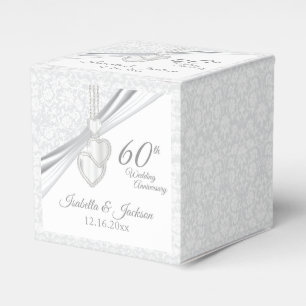 60th Diamond Wedding Anniversary on White Favour Box
