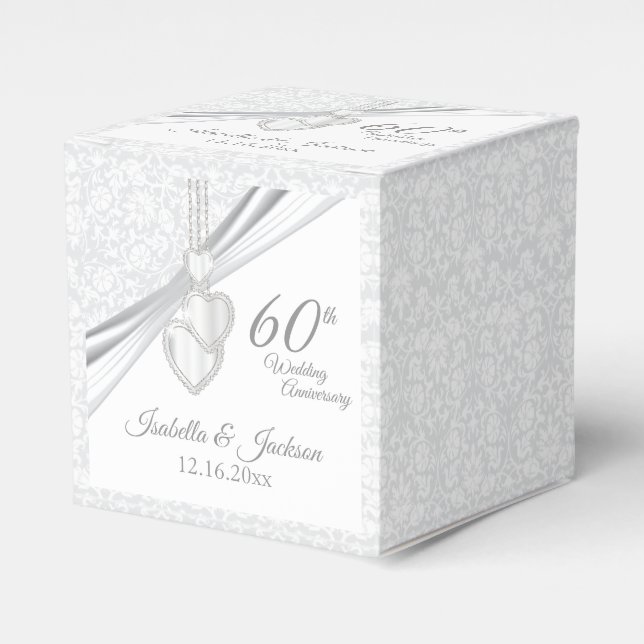 60th Diamond Wedding Anniversary on White Favour Box (Front Side)
