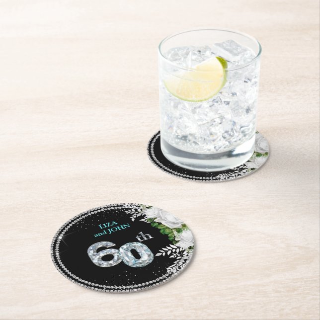 60th Diamond Wedding Anniversary Party Decor Round Paper Coaster (Insitu)