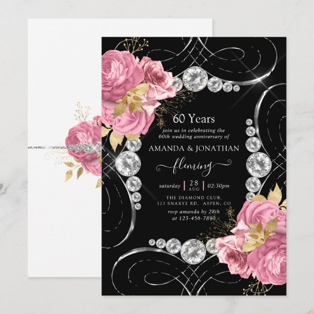 60th Diamond Wedding Anniversary Party Invitation (Front/Back)