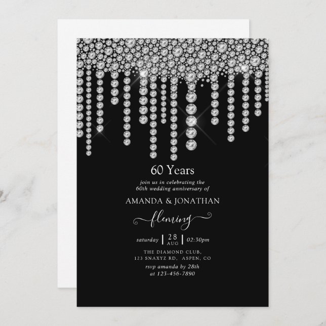 60th Diamond Wedding Anniversary Party Invitation (Front/Back)