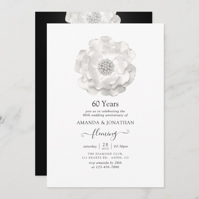 60th Diamond Wedding Anniversary Party Invitation (Front/Back)