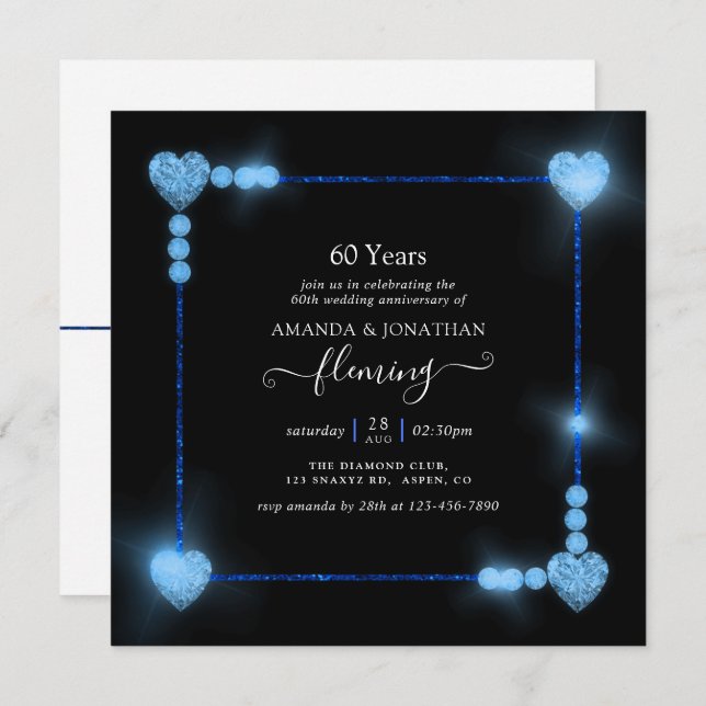 60th Diamond Wedding Anniversary Party Invitation (Front/Back)
