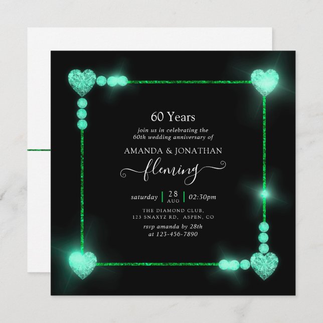 60th Diamond Wedding Anniversary Party Invitation (Front/Back)