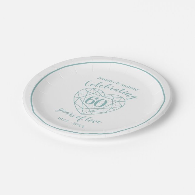 60th diamond wedding anniversary party plates (Angled)