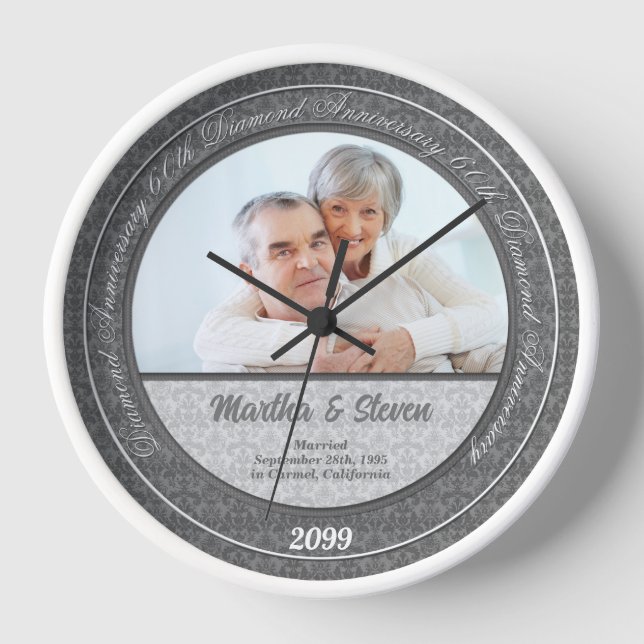 60th Diamond Wedding Anniversary Photo Clock (Front)