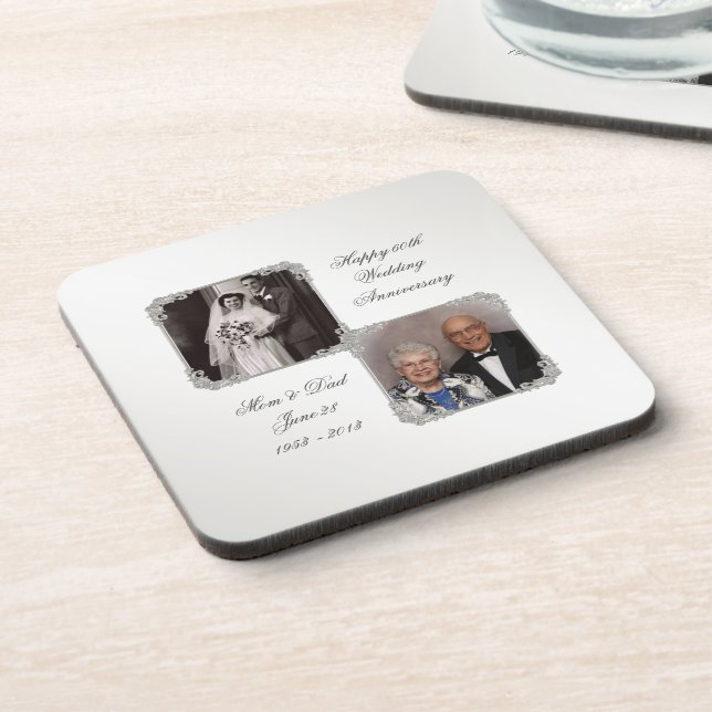 60th Diamond Wedding Anniversary Photo Coasters (Left Side)