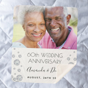 60th diamond wedding anniversary photo white sherpa blanket