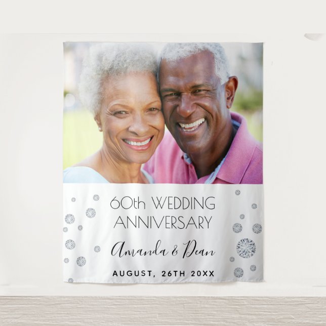 60th diamond wedding anniversary photo white tapestry (Front)