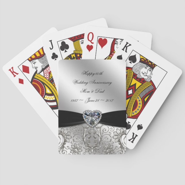 60th Diamond Wedding Anniversary Playing Cards (Back)