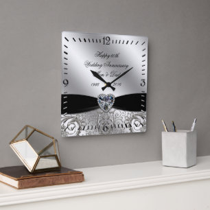 60th Diamond Wedding Anniversary Square Wall Clock