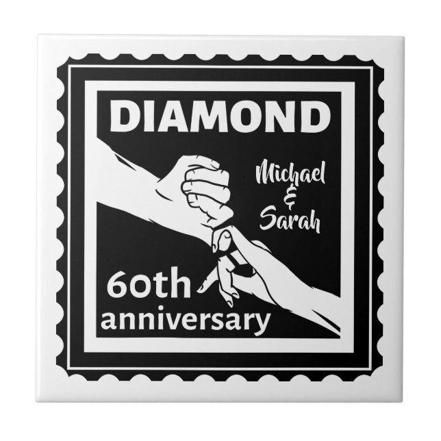 60th diamond wedding anniversary traditional ceramic tile (Front)