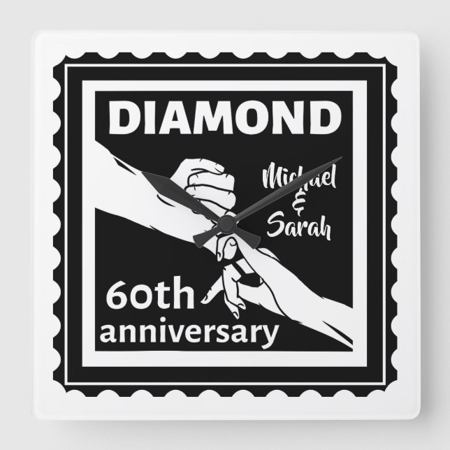 60th diamond wedding anniversary traditional square wall clock (Front)