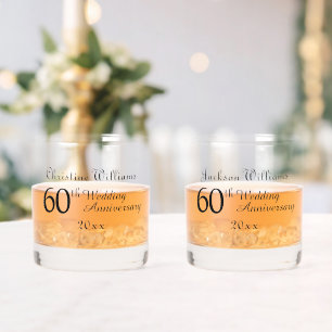 60th Diamond Wedding Anniversary Whiskey Glass