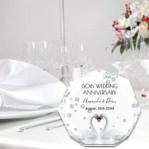 60th diamond wedding anniversary white swans acrylic award