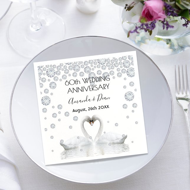 60th diamond wedding anniversary white swans love napkin (Creator Uploaded)