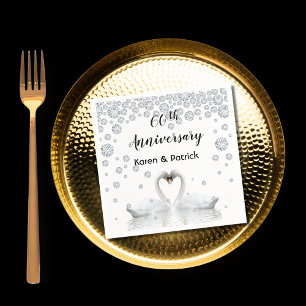 60th diamond wedding anniversary white swans love napkin
