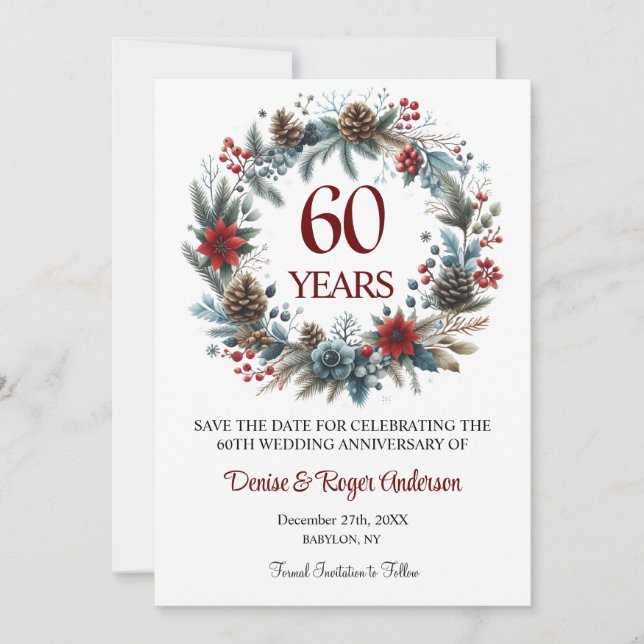 60th Diamond Wedding Anniversary Winter Save The Date (Front)