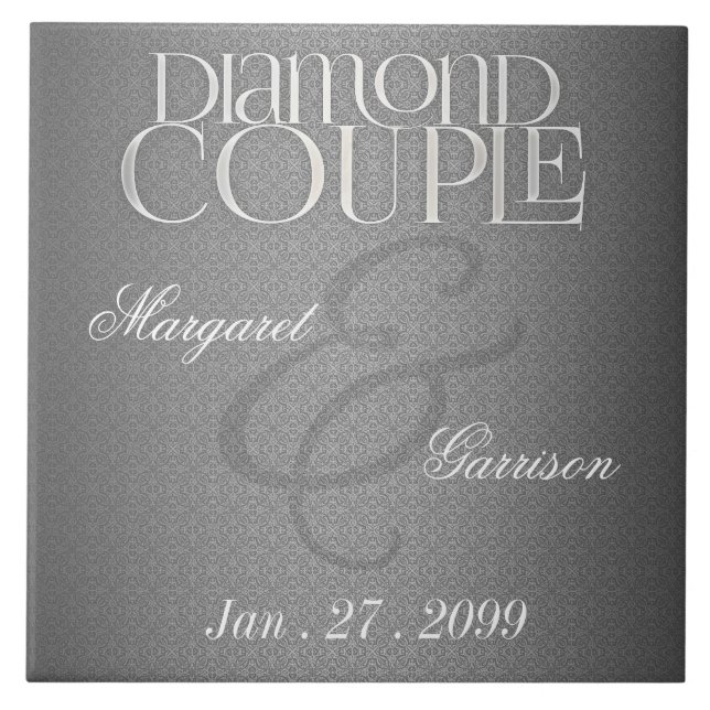 60th Diamond Wedding Anniversary with Names Date Ceramic Tile (Front)