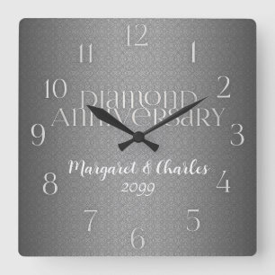 60th Diamond Wedding Annivsersary Custom Square Wall Clock