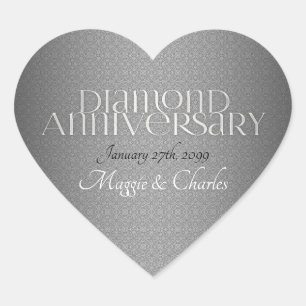 60th Diamond Wedding Annivsersary Heart Sticker
