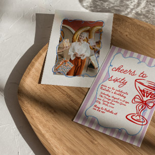 60th Drawn Colorful Champagne Sixty Photo Birthday Invitation