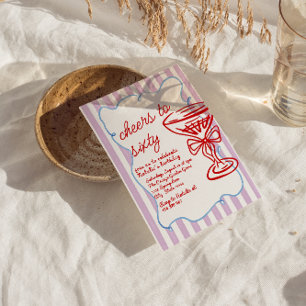 60th Drawn Colourful Champagne Glass Sixty Birthda Invitation