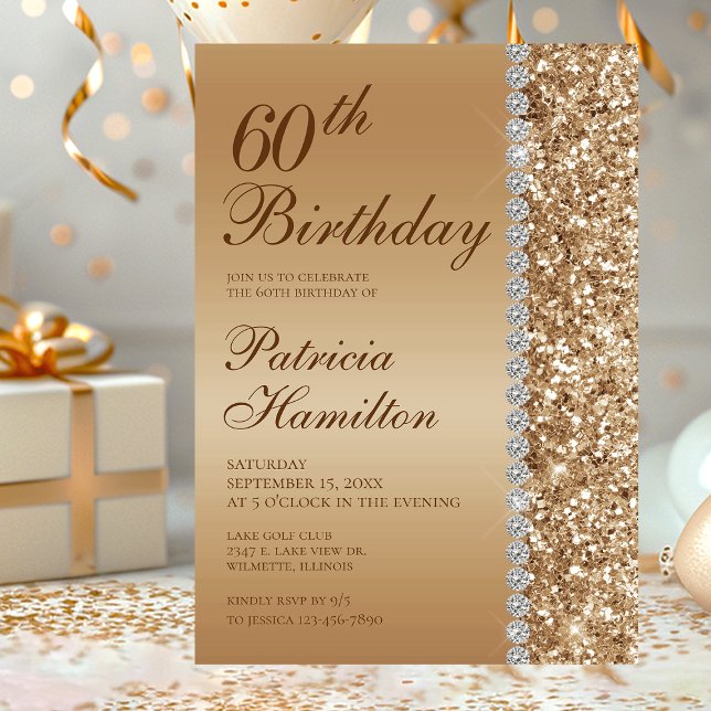 60th Elegant Gold Birthday Invitation (Creator Uploaded)