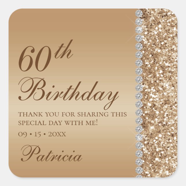60th Elegant Gold Birthday Square Sticker (Front)